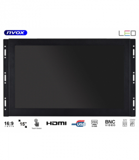Monitor dotykowy open frame led 15cali fhd vga hdmi bnc usb 12v 230v NVOX OP1560VTC CAP IPS