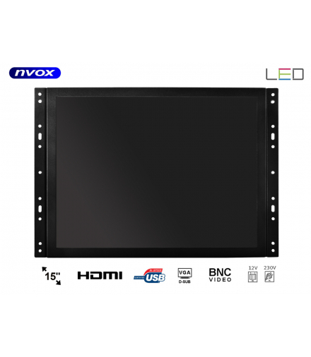Monitor open frame LCD 15cali cali LED VGA HDMI DVI 12V 230V... (NVOX OP1500VH) NVOX OP1500VH