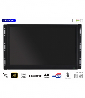 Monitor dotykowy ips open frame led 13cali full hd vga hdmi usb av 12v 230v NVOX OP1338VTC CAP IPS