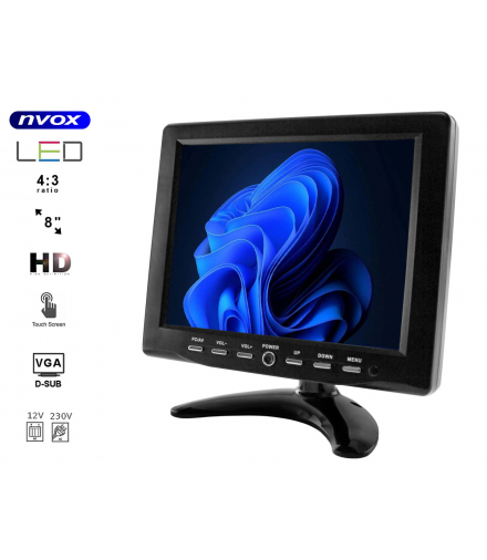Monitor samochodowy lub wolnostojący LCD 8cali cali z ekranem dotykowym VGA 12V 230V... (NVOX PC NVOX PC 808T