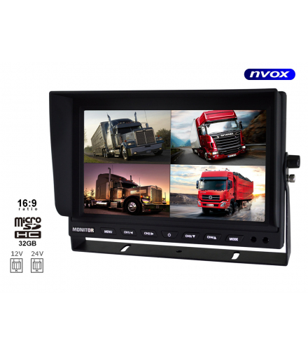 monitor samochodowy lcd 9cali z obsługą 4 kamer i funkcją dvr rejestratora 12v 24v NVOX HM950DVR QUAD