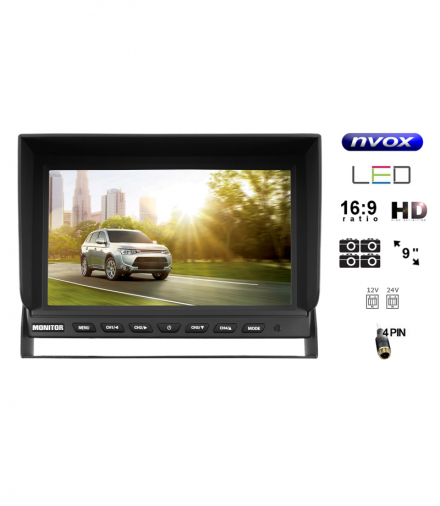Monitor samochodowy lub wolnostojący LCD 9cali cali HD cofania obsługa 4 kamer 12V - 24V... NVO NVOX HM 940 QUAD