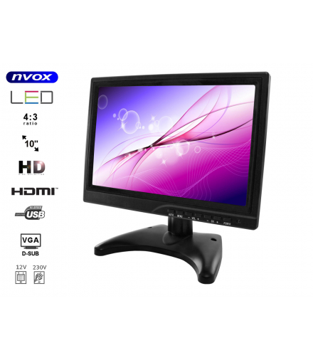 Monitor LED HD 10cali HDMI VGA USB AV BNC 12V 230V... (NVOX PC1018 HD) NVOX PC1018 HD