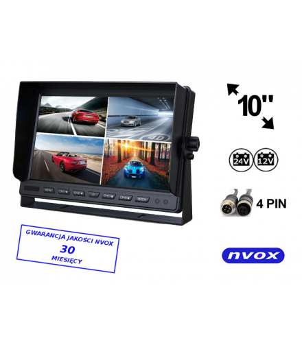 Monitor samochodowy lub wolnostojący LCD 10cali cali z obsługa do 4 kamer 4PIN 12V 24V... NVOX HM1000