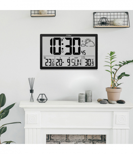 Bardzo duży zegar ścienny LCD, 37cm x 22.5cm, temperatura, data, GB218 GreenBlue CEN-83599