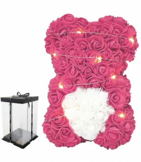 Miś z róż z sercem 25cm różowy LED ATL BQ54A