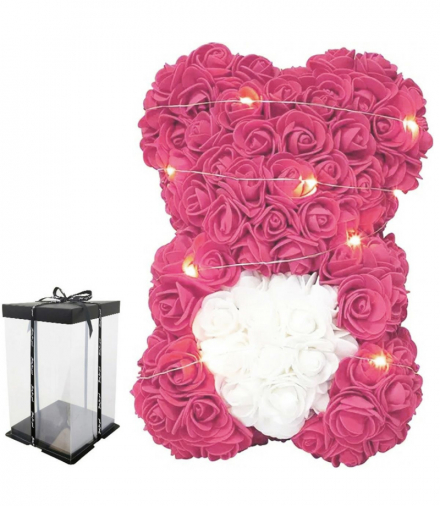 Miś z róż z sercem 25cm różowy LED ATL BQ54A