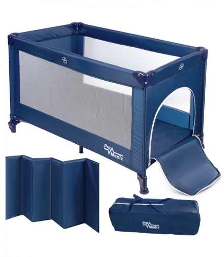 Łóżeczko turystyczne Promedix,125x65x74cm, niebieskie, kółka, pokrowiec ochronny, PR-803 B ProMedix CEN-83066