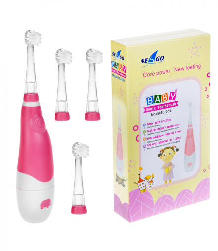 Szczoteczka soniczna dla dzieci, kolor różowy, 1xAAA 1,5V (brak w zestawie), 4 końcówki, SG-902 Pink SEAGO CEN-85309