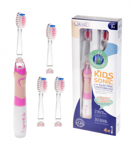 Szczoteczka soniczna dla dzieci, kolor różowy, 1xAAA 1,5V (brak w zestawie), 3 końcówki, SG-977 Pink SEAGO CEN-85302