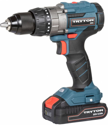 Wiertarko-wkrętarka 20V, bezszczotkowa, 2 akumulatory Li-Ion 2Ah + 1-godzinna ładowarka, kufer transportowy, 50nm Tryton TBLV202