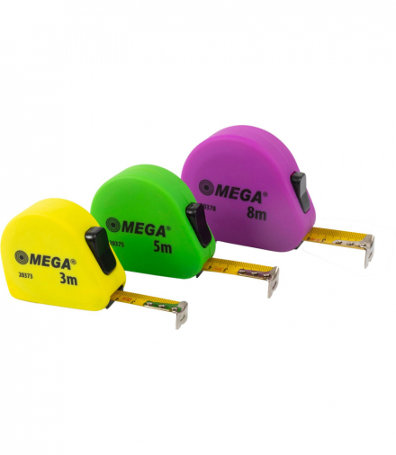 Miara, taśma miernicza, zwijana, 8m/25mm, 2 stopery, pvc, soft Mega 20378
