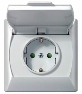 AKCENT GPH-1ASP/00/d Gniazdo bryzgoszczelne z uziemieniem schuko IP-44 z przesłonami torów prądowych wieczko przezroczyste Biały Ospel