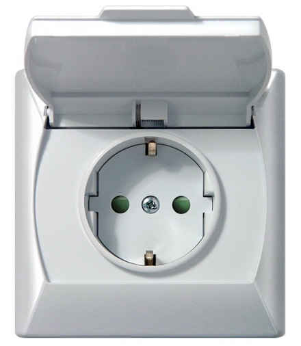 AKCENT GPH-1ASP/00/d Gniazdo bryzgoszczelne z uziemieniem schuko IP-44 z przesłonami torów prądowych wieczko przezroczyste Biały Ospel