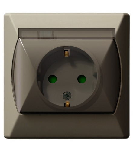 AKCENT GPH-1ASP/01/d Gniazdo bryzgoszczelne z uziemieniem schuko IP-44 z przesłonami torów prądowych wieczko przezroczyste Beżowy Ospel