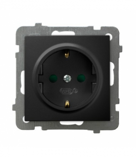 AS GP-1GSP/m/33 Gniazdo pojedyncze z uziemieniem schuko z przesłonami torów prądowych Czarny Metalik Ospel