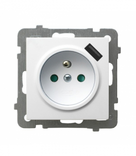 AS GP-1GZPUSB/m/00 Gniazdo pojedyncze z uziemieniem z przesłonami torów prądowych, z ładowarką USB Biały Ospel