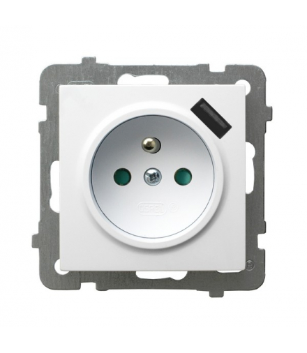 AS GP-1GZPUSB/m/00 Gniazdo pojedyncze z uziemieniem z przesłonami torów prądowych, z ładowarką USB Biały Ospel