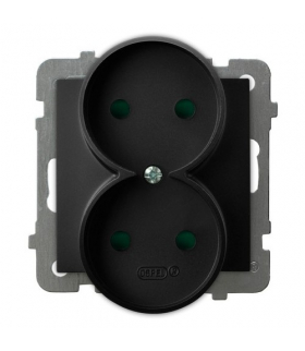 AS GP-2GRP/m/33 Gniazdo podwójne z przesłonami torów prądowych, moduł bez ramki Czarny Metalik Ospel