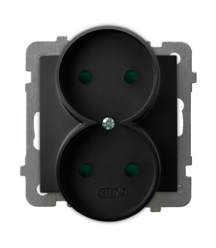 AS GP-2GRP/m/33 Gniazdo podwójne z przesłonami torów prądowych, moduł bez ramki Czarny Metalik Ospel