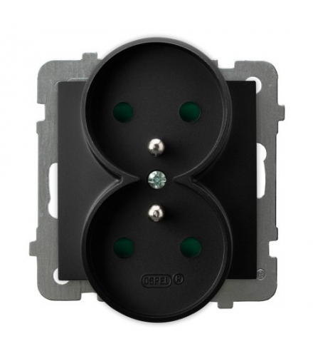 AS GP-2GRZP/m/33 Gniazdo podwójne z uziemieniem z przesłonami torów prądowych, moduł bez ramki Czarny Metalik Ospel