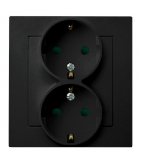 AS GP-2GSP/33 Gniazdo podwójne z uziemieniem schuko z przesłonami torów prądowych, kompletne z ramką Czarny Metalik Ospel