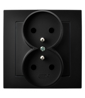 AS GP-2GZ/33 Gniazdo podwójne z uziemieniem kompletne z ramką Czarny Metalik Ospel
