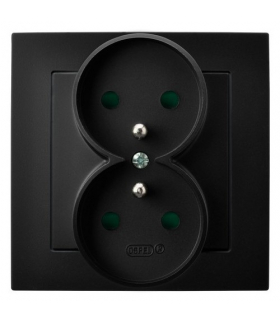 AS GP-2GZP/33 Gniazdo podwójne z uziemieniem z przesłonami torów prądowych, kompletne z ramką Czarny Metalik Ospel