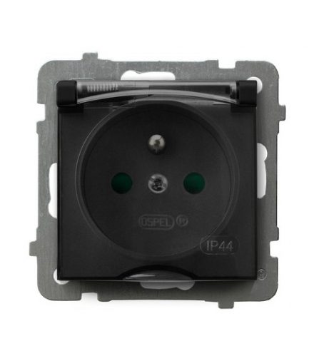 AS GPH-1GZP/m/33/d Gniazdo bryzgoszczelne z uziemieniem IP-44 z przesłonami torów prądowych wieczko dymne Czarny Metalik Ospel