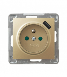 IMPRESJA GP-1YZPUSB/m/28 Gniazdo pojedyncze z uziemieniem z przesłonami torów prądowych, z ładowarką USB Złoty Metalik Ospel