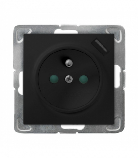 IMPRESJA GP-1YZPUSB/m/33 Gniazdo pojedyncze z uziemieniem z przesłonami torów prądowych, z ładowarką USB Czarny Metalik Ospel