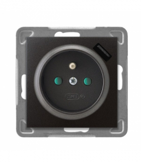 IMPRESJA GP-1YZPUSB/m/50 Gniazdo pojedyncze z uziemieniem z przesłonami torów prądowych, z ładowarką USB Antracyt Ospel