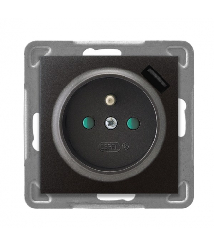 IMPRESJA GP-1YZPUSB/m/50 Gniazdo pojedyncze z uziemieniem z przesłonami torów prądowych, z ładowarką USB Antracyt Ospel
