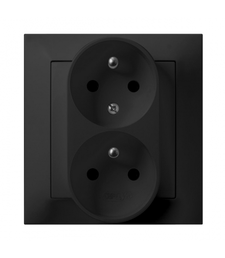 IMPRESJA GP-2YC/33 Gniazdo podwójne z uziemieniem z funkcją niezamienności faz, kompletne z ramką Czarny Metalik Ospel