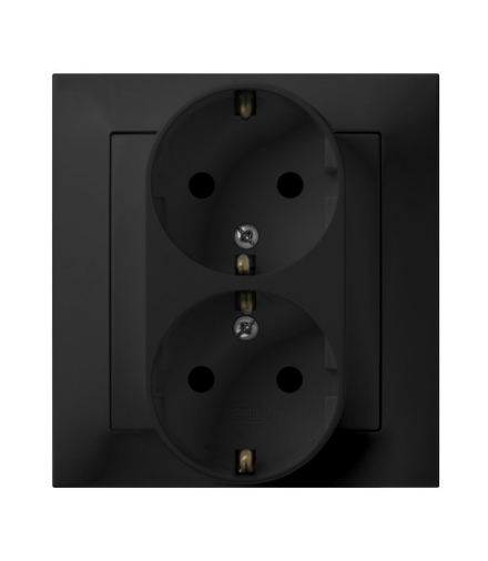 IMPRESJA GP-2YS/33 Gniazdo podwójne z uziemieniem schuko kompletne z ramką Czarny Metalik Ospel