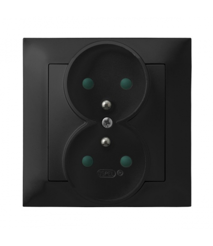 IMPRESJA GP-2YZP/33 Gniazdo podwójne z uziemieniem z przesłonami torów prądowych, kompletne z ramką Czarny Metalik Ospel