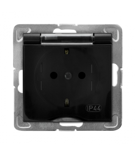 IMPRESJA GPH-1YS/m/33/d Gniazdo bryzgoszczelne z uziemieniem schuko IP-44 wieczko przezroczyste Czarny Metalik Ospel