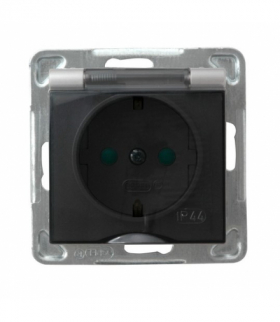 IMPRESJA GPH-1YSP/m/18/d Gniazdo bryzgoszczelne z uziemieniem schuko IP-44 z przesłonami torów prądowych wieczko przezroczyste Srebro Ospel