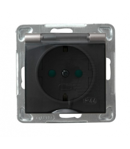 IMPRESJA GPH-1YSP/m/23/d Gniazdo bryzgoszczelne z uziemieniem schuko IP-44 z przesłonami torów prądowych wieczko przezroczyste Tytan Ospel