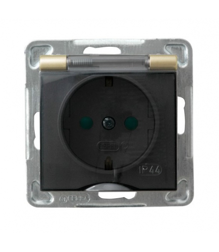 IMPRESJA GPH-1YSP/m/28/d Gniazdo bryzgoszczelne z uziemieniem schuko IP-44 z przesłonami torów prądowych wieczko przezroczyste Złoty Metalik Ospel