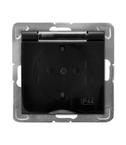 IMPRESJA GPH-1YSP/m/33/d Gniazdo bryzgoszczelne z uziemieniem schuko IP-44 z przesłonami torów prądowych wieczko przezroczyste Czarny Metalik Ospel