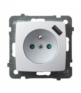 KARO GP-1SZPUSB/m/00 Gniazdo pojedyncze z uziemieniem z przesłonami torów prądowych, z ładowarką USB Biały Ospel