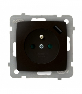 KARO GP-1SZPUSB/m/40 Gniazdo pojedyncze z uziemieniem z przesłonami torów prądowych, z ładowarką USB Czekoladowy Metalik Ospel