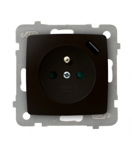 KARO GP-1SZPUSB/m/40 Gniazdo pojedyncze z uziemieniem z przesłonami torów prądowych, z ładowarką USB Czekoladowy Metalik Ospel