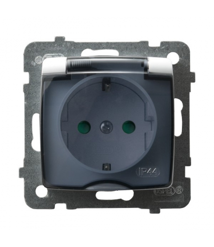 KARO GPH-1SSP/m/00/d Gniazdo bryzgoszczelne z uziemieniem schuko IP-44 z przesłonami torów prądowych wieczko przezroczyste Biały Ospel