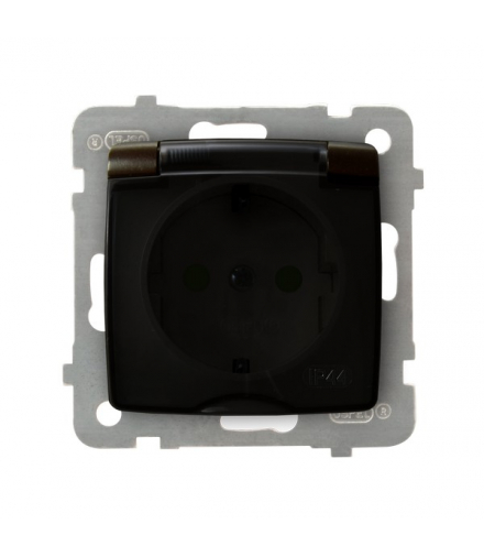 KARO GPH-1SSP/m/40/d Gniazdo bryzgoszczelne z uziemieniem schuko IP-44 z przesłonami torów prądowych wieczko przezroczyste Czekoladowy Metalik Ospel