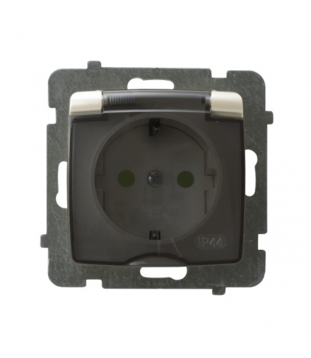 KARO GPH-1SSP/m/42/d Gniazdo bryzgoszczelne z uziemieniem schuko IP-44 z przesłonami torów prądowych wieczko przezroczyste Ecru Perłowy Ospel