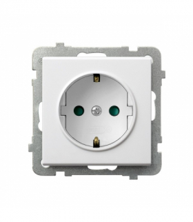 SONATA GP-1RSP/m/75 Gniazdo pojedyncze z uziemieniem schuko z przesłonami torów prądowych Biały Mat Ospel