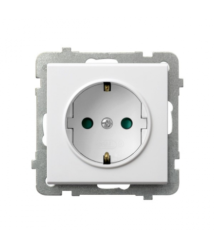 SONATA GP-1RSP/m/75 Gniazdo pojedyncze z uziemieniem schuko z przesłonami torów prądowych Biały Mat Ospel