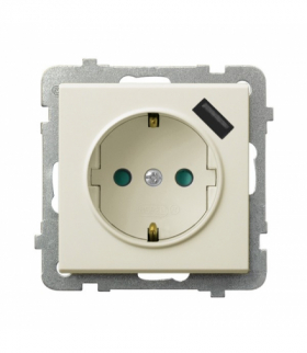 SONATA GP-1RSPUSB/m/27 Gniazdo pojedyncze z uziemieniem schuko z przesłonami torów prądowych, z ładowarką USB Ecru Ospel